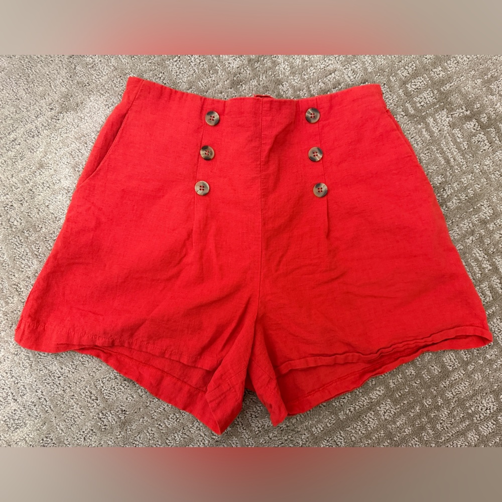 Red High Waist Tailored Shorts